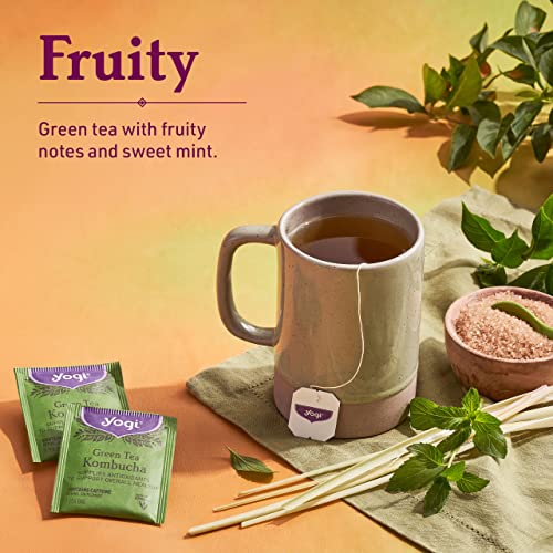 Yogi Tea Green Tea Kombucha Tea - 16 Tea Bags per Pack (4 Packs) - Organic Green Tea with Kombucha to Support Overall Health - Includes Green Tea Leaf, Lemongrass, Spearmint Leaf & More