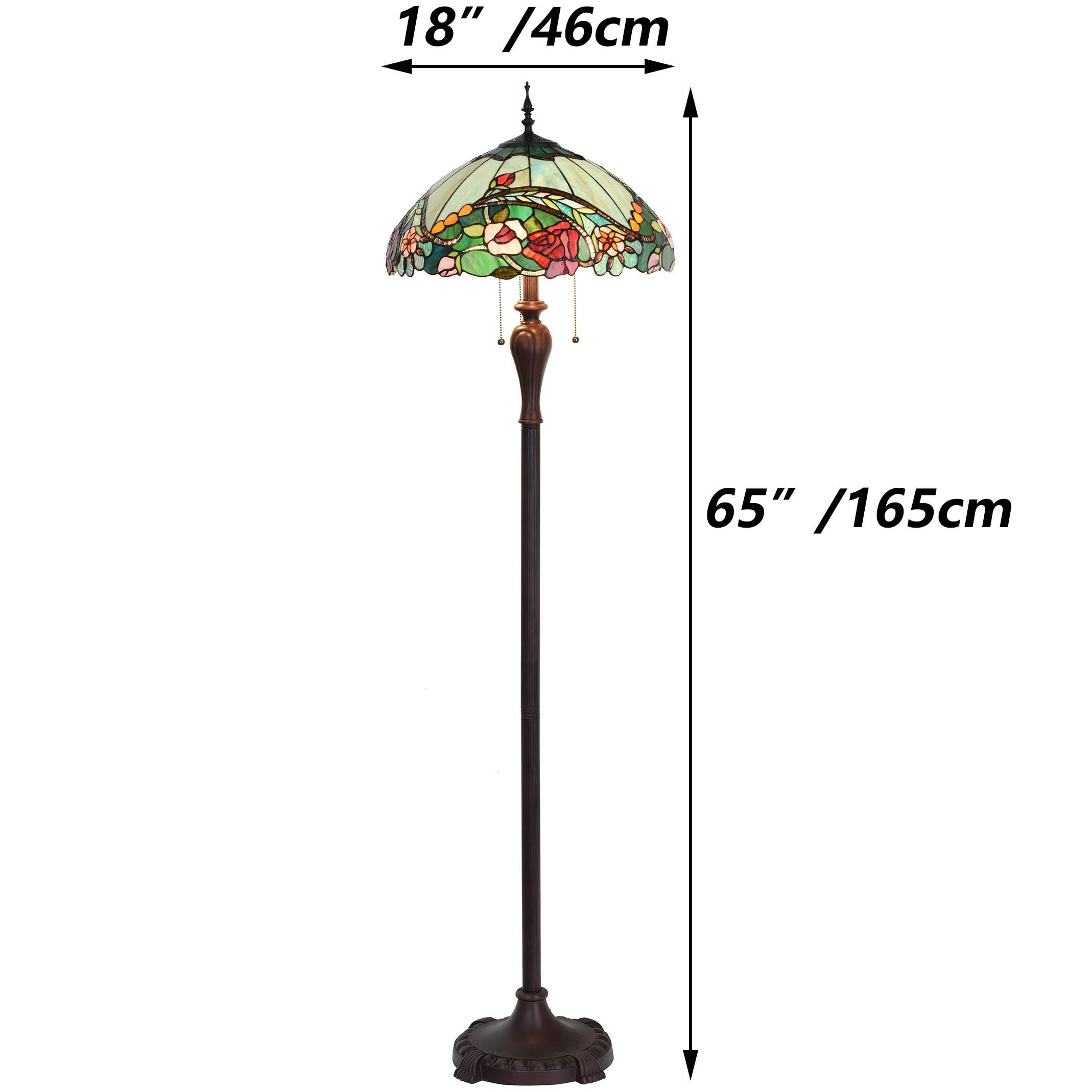 Bieye L10740 Rose Flower Tiffany Style Stained Glass Floor Lamp with 18-inch Wide Shade for Reading Working Bedroom, 3 Lights, 65 inch Tall