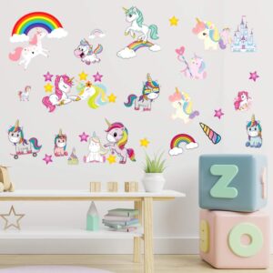 unicorns adhesive wall decals - wall décor stickers for kids & toddlers include unicorns, rainbows, princesses & more - reusable wall decor for bedroom, living room, nursery, classroom
