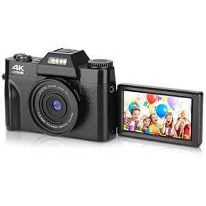 bzk ct-2 digital camera, 4.0k 48mp full hd camera, vlogging camera, 16x digital zoom and 3.0" inch 180 degree rotation flip screen for video and photography (black)