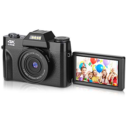 BZK CT-2 Digital Camera, 4.0K 48MP Full HD Camera, Vlogging Camera, 16X Digital Zoom and 3.0" Inch 180 Degree Rotation Flip Screen for Video and Photography (Black)