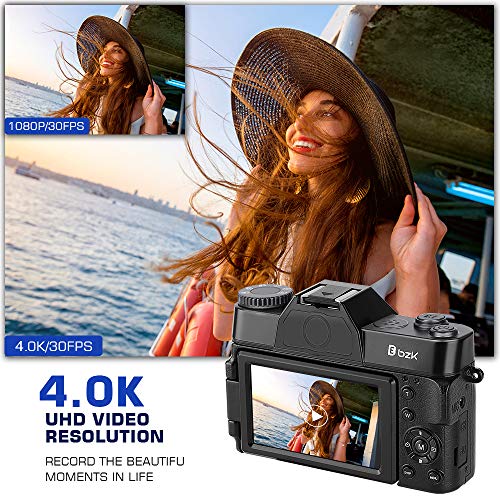 BZK CT-2 Digital Camera, 4.0K 48MP Full HD Camera, Vlogging Camera, 16X Digital Zoom and 3.0" Inch 180 Degree Rotation Flip Screen for Video and Photography (Black)