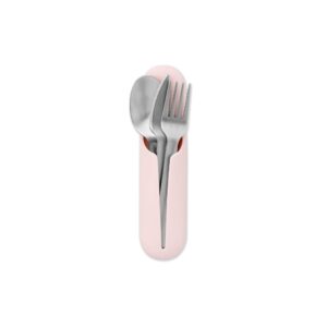 W&P Porter Stainless Steel Utensils with Silicone Carrying Case | Blush | Spoon, Fork & Knife for Meals on the Go | Portable and Compact Set