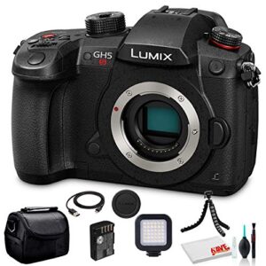 panasonic lumix dc-gh5s mirrorless digital camera (dc-gh5s) - bundle - with led video light + soft bag + 12 inch flexible tripod + cleaning set