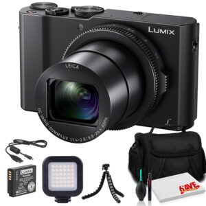 panasonic lumix dmc-lx10 digital camera (dmc-lx10k) - bundle - with led video light + soft bag + 12 inch flexible tripod + cleaning set