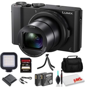 panasonic lumix dmc-lx10 digital camera (dmc-lx10k) - bundle - with 128gb memory card + led video light + soft bag + dmw-blh7 battery + 12 inch flexible tripod + cleaning set