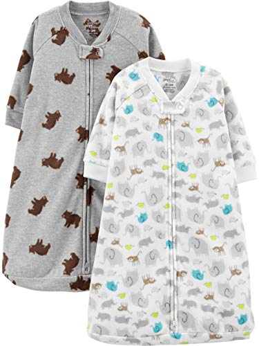 Simple Joys by Carter's Baby 2-Pack Microfleece Long-Sleeve Sleepbag, Grey Heather Bear/White Forest Animals, 3-6 Months