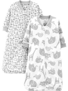 simple joys by carter's baby 2-pack microfleece long-sleeve sleepbag, grey bear/animal, 6-9 months