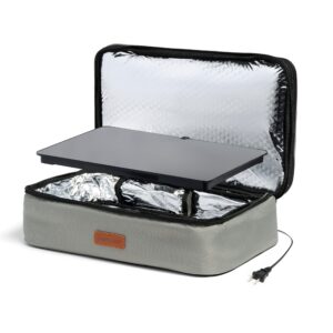 hotlogic max xp large portable electric lunch box food heater - expandable food warmer tote and heated lunchbox for adults work/car/home - cook, reheat, and keep your food warm - gray - 120v