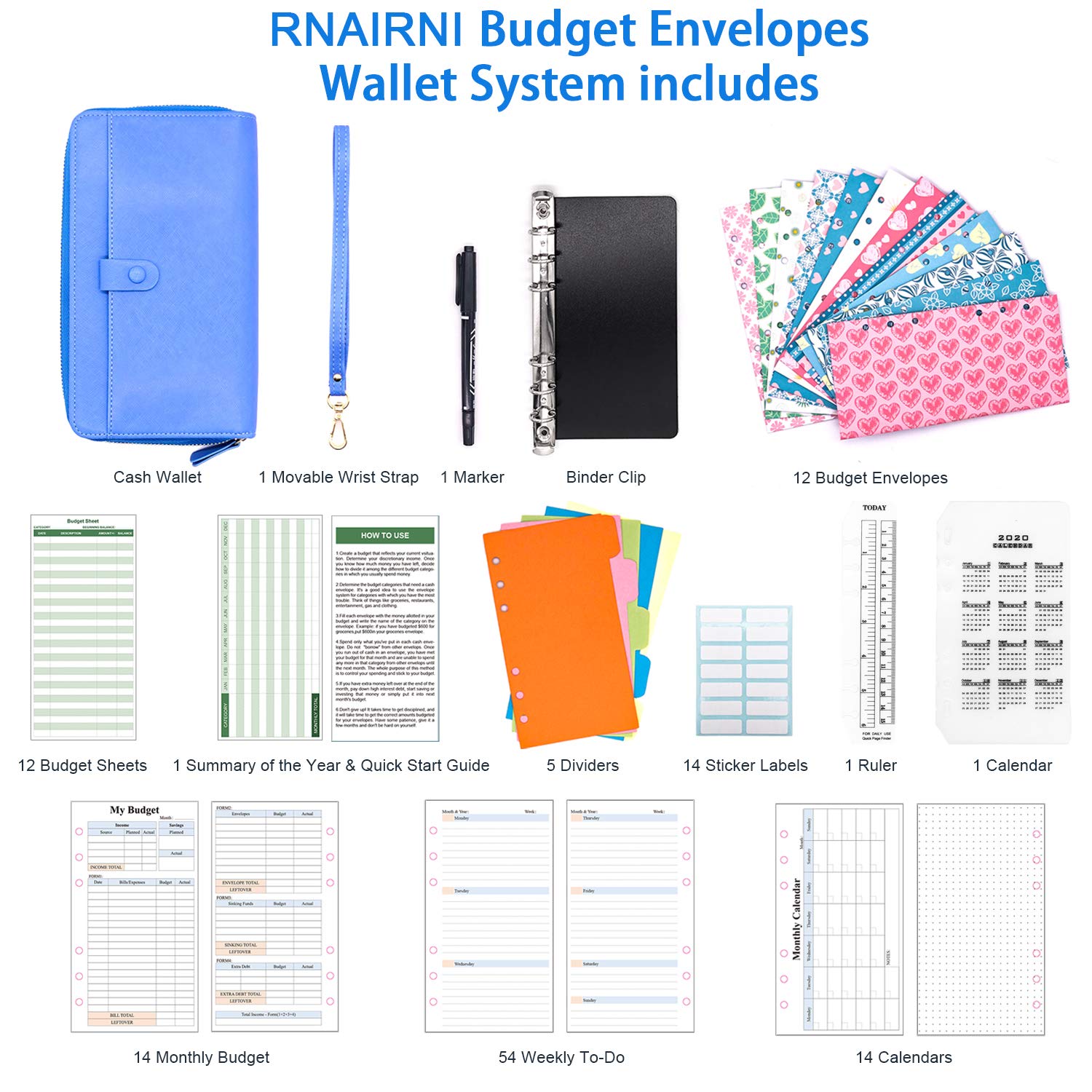 Cash Envelopes Wallet - RFID Blocking - Finances Organizer Calendar Budget Planner Notebook with 2023 Weekly & Monthly Planner Refill & 12 Budget Envelopes & Budget Sheets