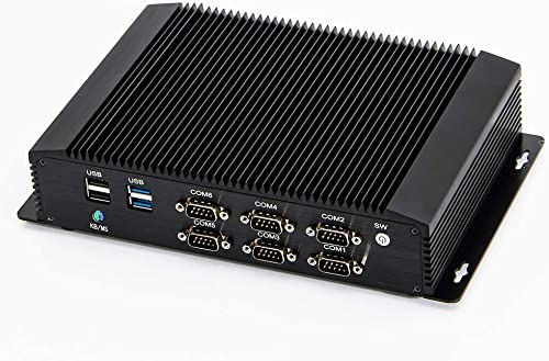 PARTAKER Fanless Industrial PC,Mini Desktop Computer with Intel Core i5 7200U Dual Core CPU, 16GB Ram 512GB SSD,6xCOM, 4xUSB 3.0, 4xUSB 2.0, 2xLAN, GPIO, HD Port, VGA, Wi-Fi, PS/2,Windows 10 Pro