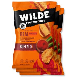 wilde buffalo protein chips, thin and crispy, high protein, keto friendly, made with real ingredients, 2.25oz bags (pack of 3)