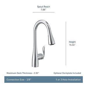 Moen Arbor Matte Black Smart Faucet Touchless Pull Down Sprayer Kitchen Faucet with Voice Control and Power Boost, 7594EVBL