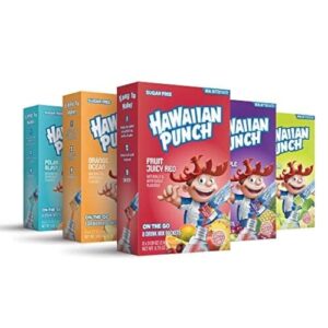 hawaiian punch, kid's choice variety pack– powder drink mix - (5 boxes, 40 sticks) – sugar free & delicious, excellent source of vitamin c