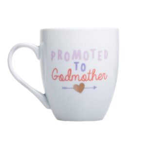 pearhead promoted to godmother mug, keepsakes for godmothers, new baby blessing keepsakes, godmother proposal gift, white