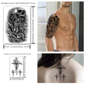 Yazhiji 36 Sheets Temporary Tattoos Stickers Include 12 Sheets Large Stickers Fake Body Arm Chest Shoulder Tattoos for Men and Women