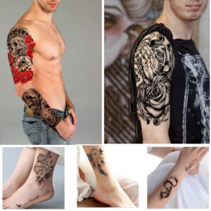 Yazhiji 36 Sheets Temporary Tattoos Stickers Include 12 Sheets Large Stickers Fake Body Arm Chest Shoulder Tattoos for Men and Women