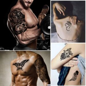 Yazhiji 36 Sheets Temporary Tattoos Stickers Include 12 Sheets Large Stickers Fake Body Arm Chest Shoulder Tattoos for Men and Women