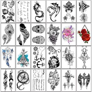 Yazhiji 36 Sheets Temporary Tattoos Stickers Include 12 Sheets Large Stickers Fake Body Arm Chest Shoulder Tattoos for Men and Women