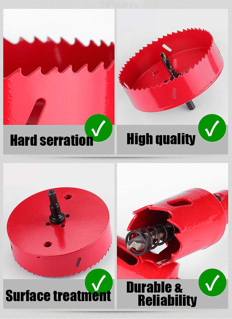 6 Inch Hole Saw for Cornhole Board Metal Plastic Fiberboard, 6 Inch (150mm) Hole Saws Heavy Duty Steel Design Great for Trim kit Making Cornhole Board (6 inch, Red)