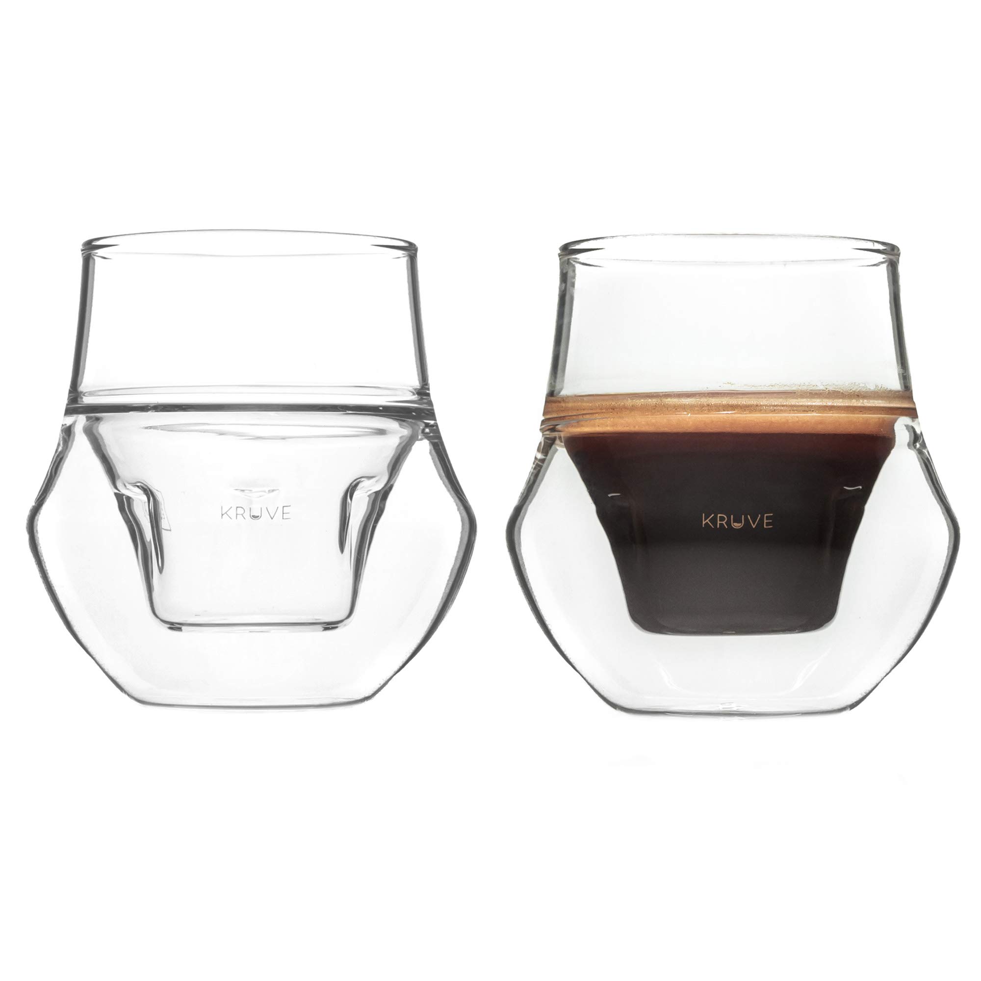 KRUVE PROPEL Espresso Glass, Hand Made, Double-wall, Clear, 2.5oz, Scientific Design (set of two)