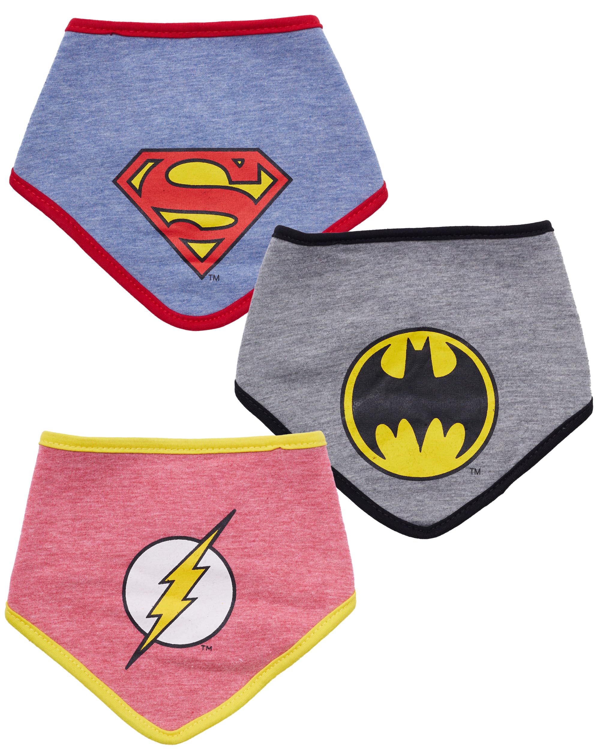 DC Comics Baby Boys Bandana Bibs Superman Batman The Flash Gift Set 3 Pack 0-12 Months