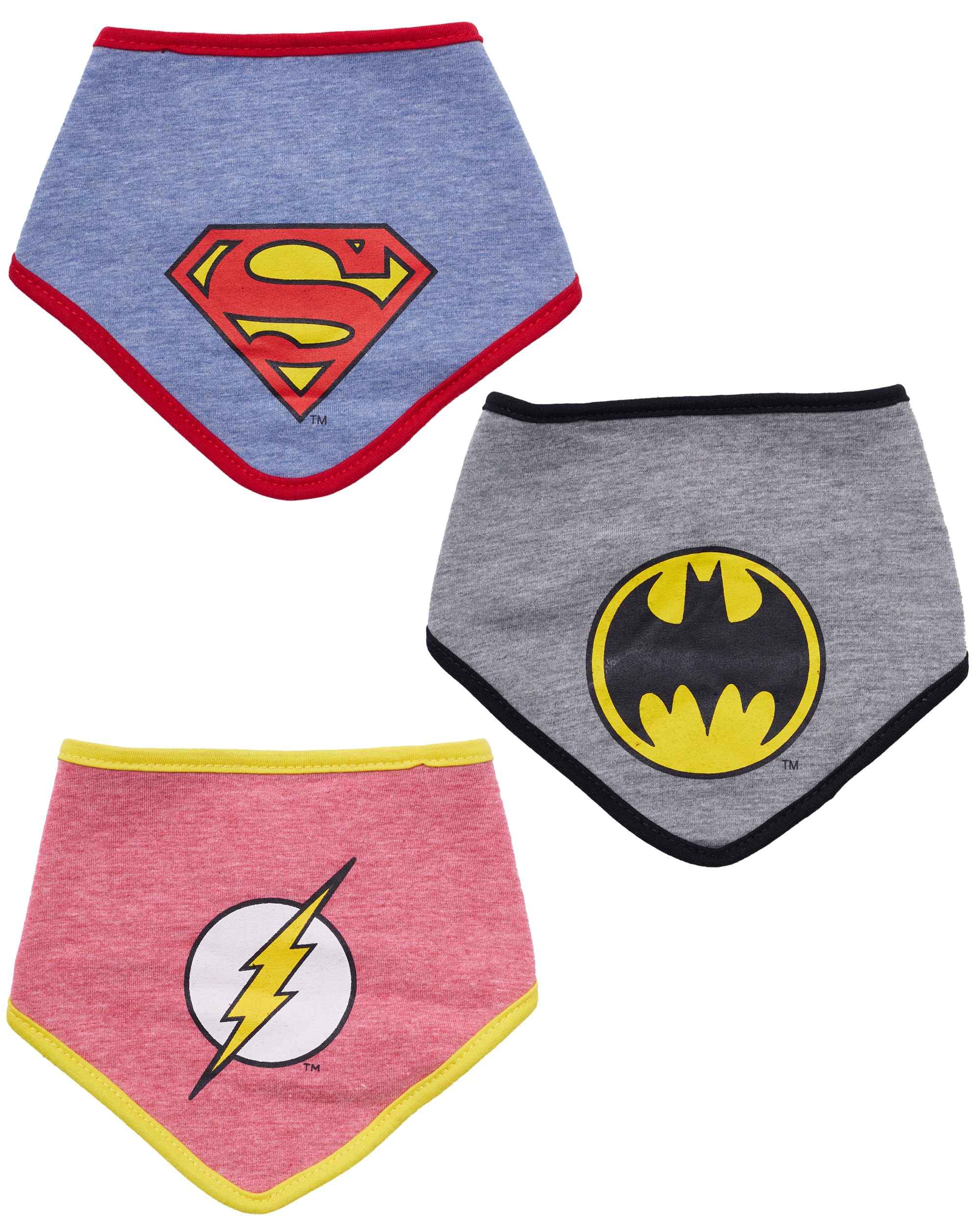 DC Comics Baby Boys Bandana Bibs Superman Batman The Flash Gift Set 3 Pack 0-12 Months