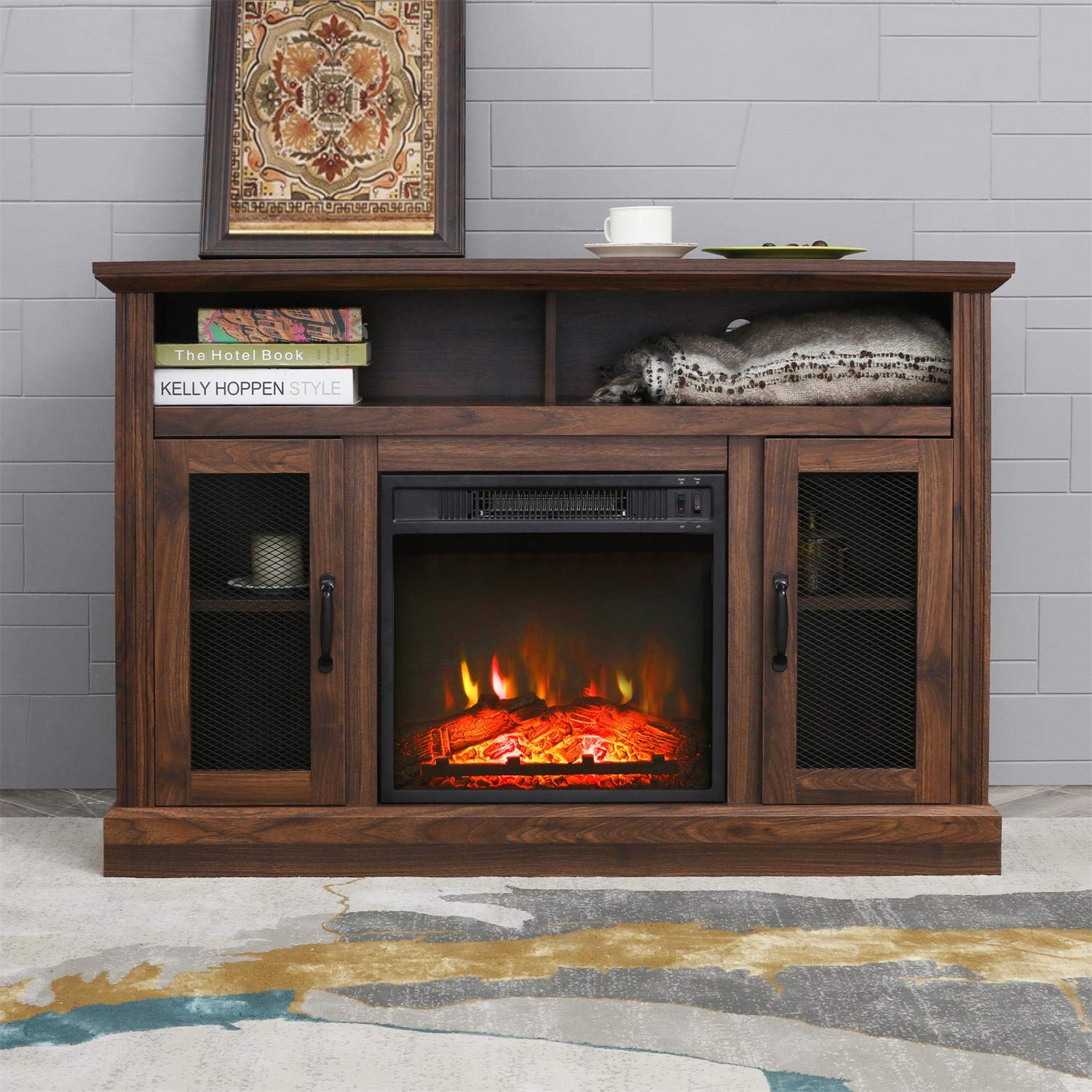 PatioFestival Fireplace TV Stand Electric fire Place heaters Entertainment Center Corner tv Console with fireplaces for TVs up to 42" Wide