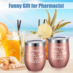 Boao 2 Pcs Pharmacy Technician Gifts for Women, Slinging Pills to Pay The Bills 12 Oz Wine Tumbler Pharmacist Graduation Funny Present for Nursing Coworker Student(Rose Gold)
