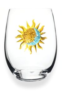 the queens' jewels sun and moon jeweled stemless wine glass, 21 oz. - unique gift for women, birthday, cute, fun, not painted, decorated, bling, bedazzled, rhinestone