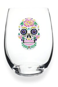 the queens' jewels sugar skull jeweled stemless wine glass, 21 oz. - unique gift for women, birthday, cute, fun, not painted, decorated, bling, bedazzled, rhinestone