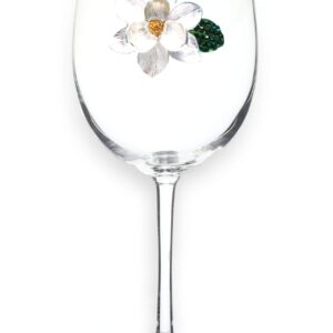 THE QUEENS' JEWELS Magnolia Jeweled Stemmed Wine Glass, 21 oz. - Unique Gift for Women, Birthday, Cute, Fun, Not Painted, Decorated, Bling, Bedazzled, Rhinestone