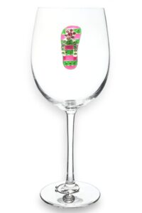the queens' jewels pink and green flip flop jeweled stemmed wine glass, 21 oz. - unique gift for women, birthday, cute, fun, not painted, decorated, bling, bedazzled, rhinestone