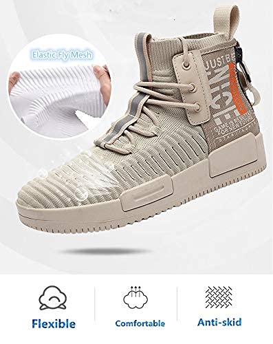 XIDISO Men’s High Top Fashion Sneaker Casual Slip on Walking Shoes for Men Beige