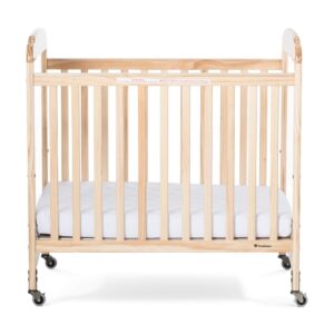 Foundations Serenity Compact Clearview Daycare Crib, Fixed Side, Durable Wood Construction, Adjustable Mattress Board, Clear End Panels. Includes 3” InfaPure Foam Mattress (Natural)