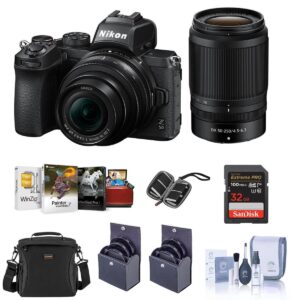 z50 dx-format mirrorless camera with nikkor z dx 16-50mm f/3.5-6.3 vr & z dx 50-250mm f/4.5-6.3 vr lenses - bundle with camera case, 32gb sdhc u3 card, 62 / 46mm filter kits, pc software, more
