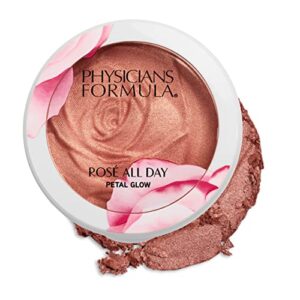 physicians formula rosé all day highlighter blush face powder, blush petal glow, shimmering rose, dermatologist tested, clinicially tested