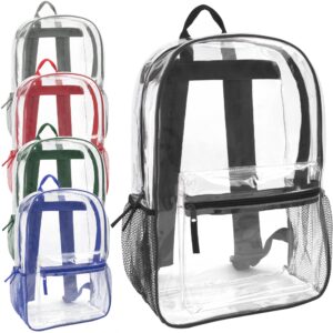 24 pack bulk of clear backpacks wholesale for men, women, stadium, college, travel (assorted colors boys pack)