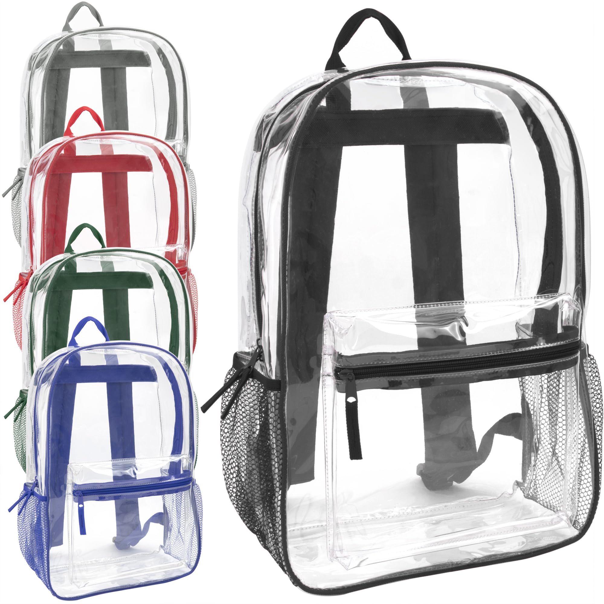 24 Pack Bulk of Clear Backpacks Wholesale for Men, Women, Stadium, College, Travel (Assorted Colors Boys Pack)