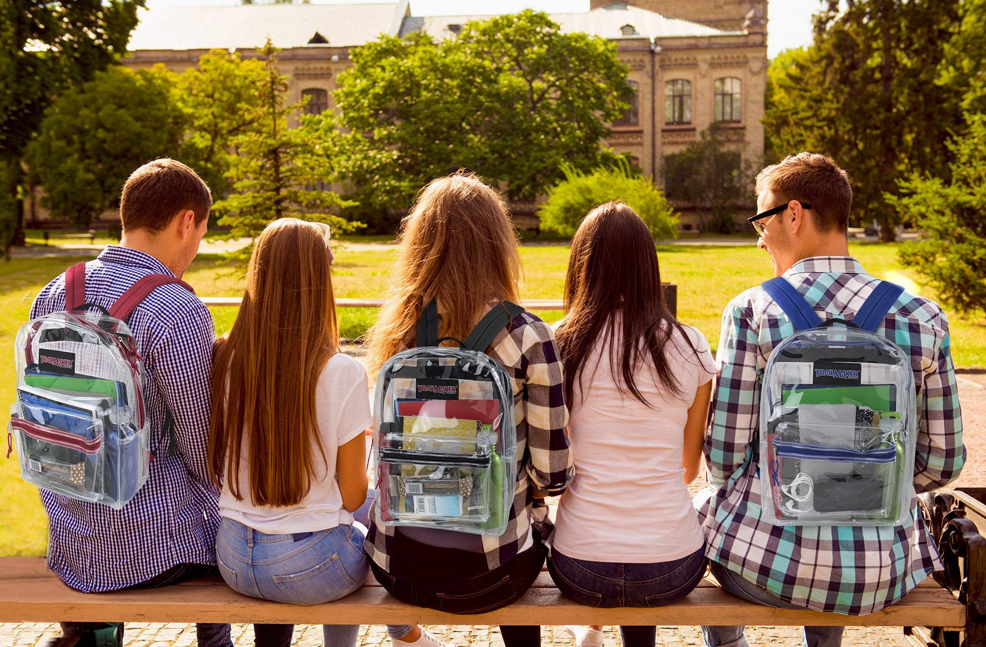 24 Pack Bulk of Clear Backpacks Wholesale for Men, Women, Stadium, College, Travel (Assorted Colors Boys Pack)