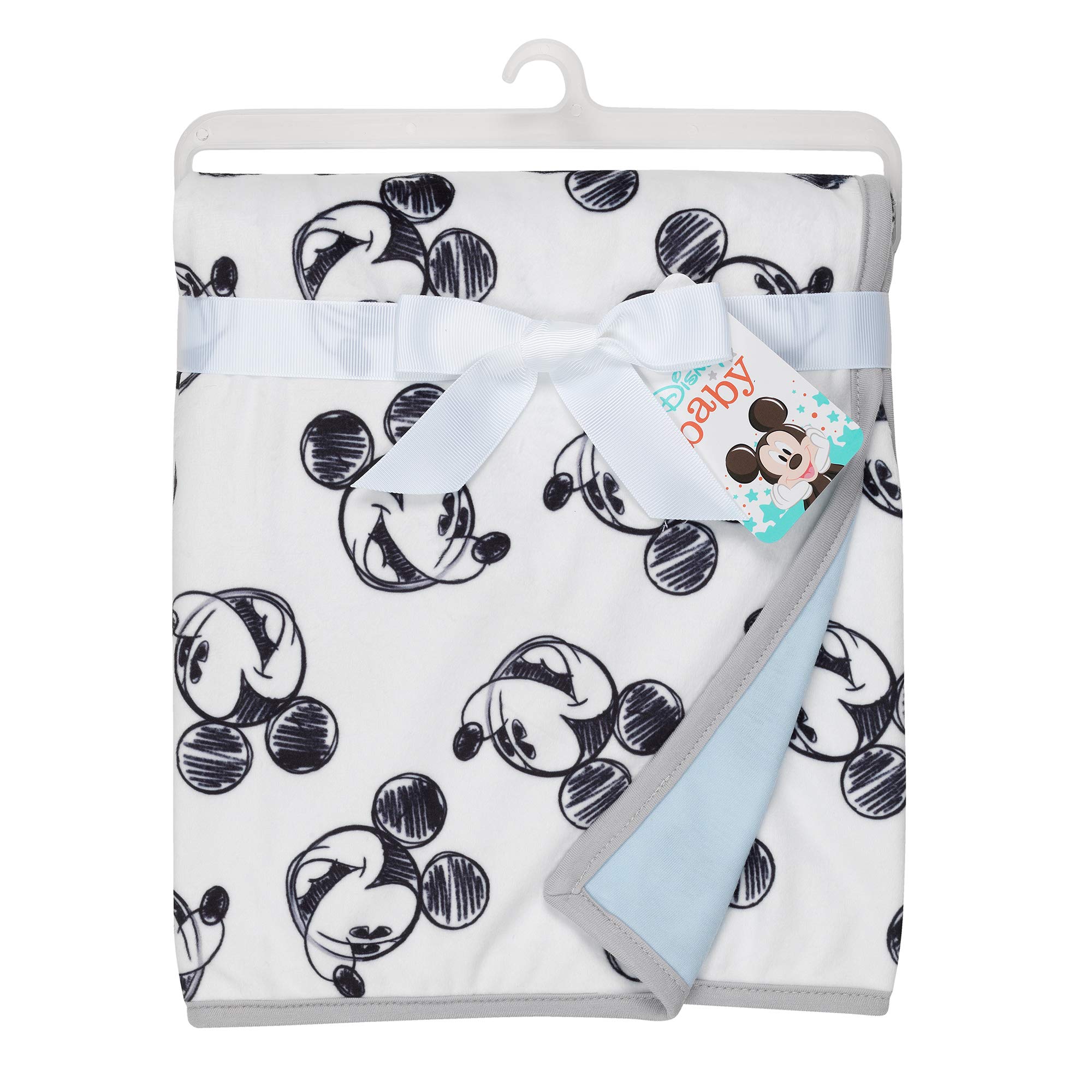 Lambs & Ivy Disney Baby Mickey Mouse Baby Blanket - Blue/White Minky/Jersey