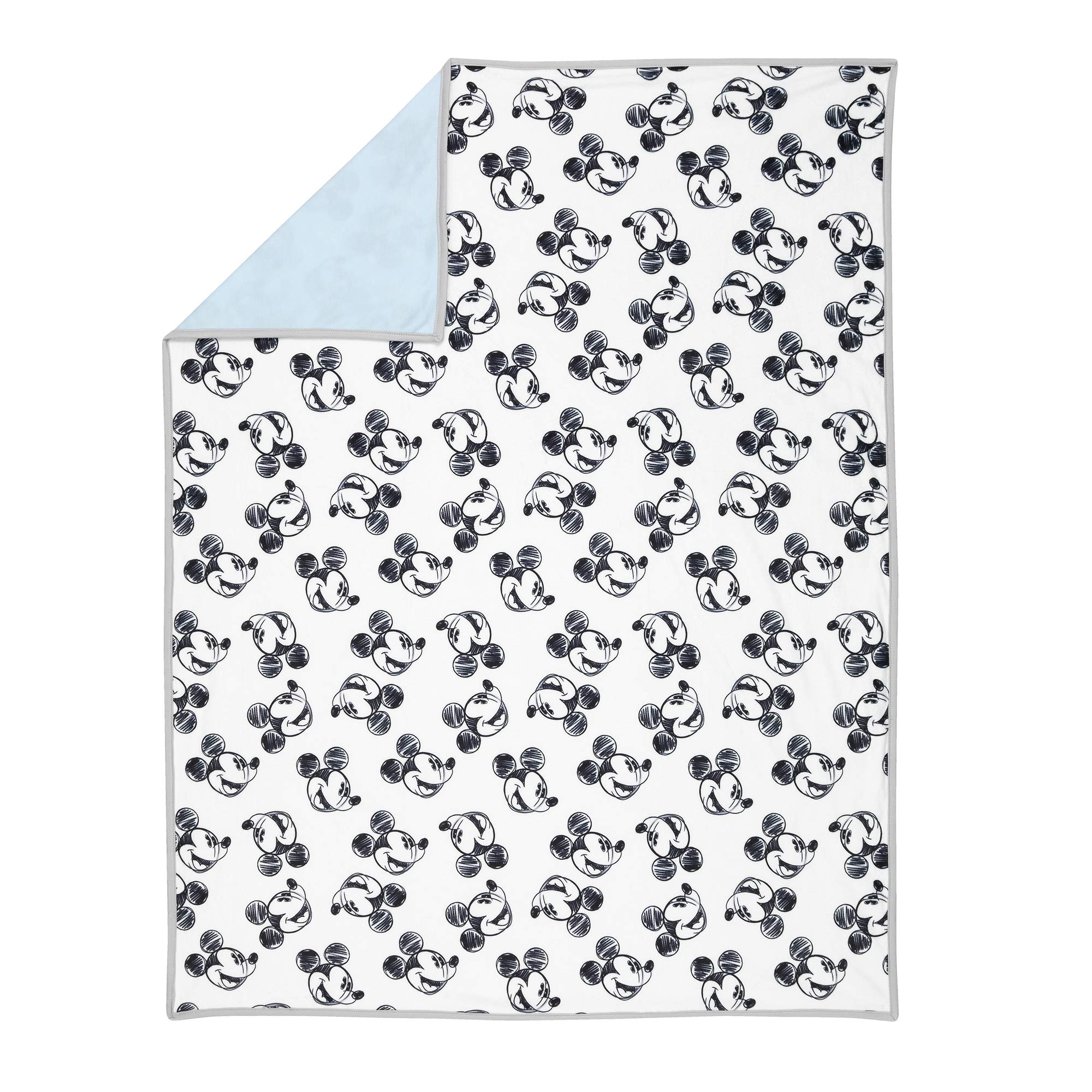 Lambs & Ivy Disney Baby Mickey Mouse Baby Blanket - Blue/White Minky/Jersey