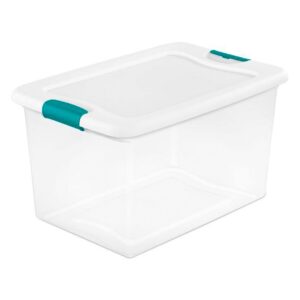 Sterilite Clear 6 Quart Easy Latching Storage Box with White Lid, 12 Pack, and Clear 64 Quart Easy Latching Storage Box with White Lid, 6 Pack