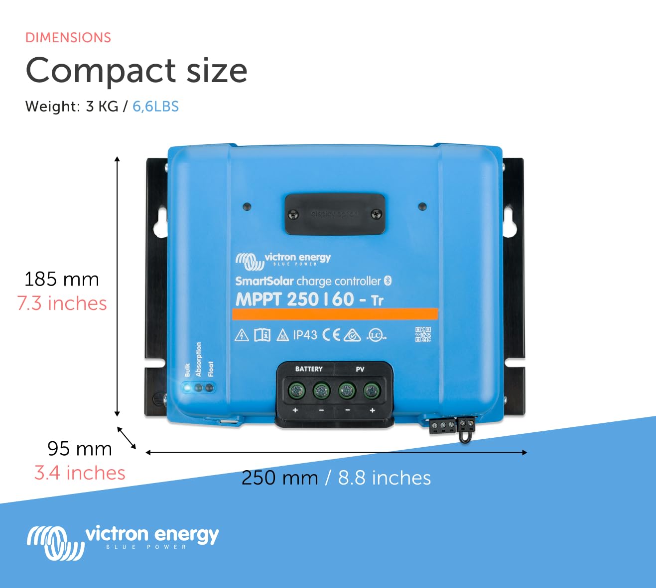 Victron Energy SmartSolar MPPT Tr 250V 60 amp 12/24/36/48-Volt Solar Charge Controller (Bluetooth)