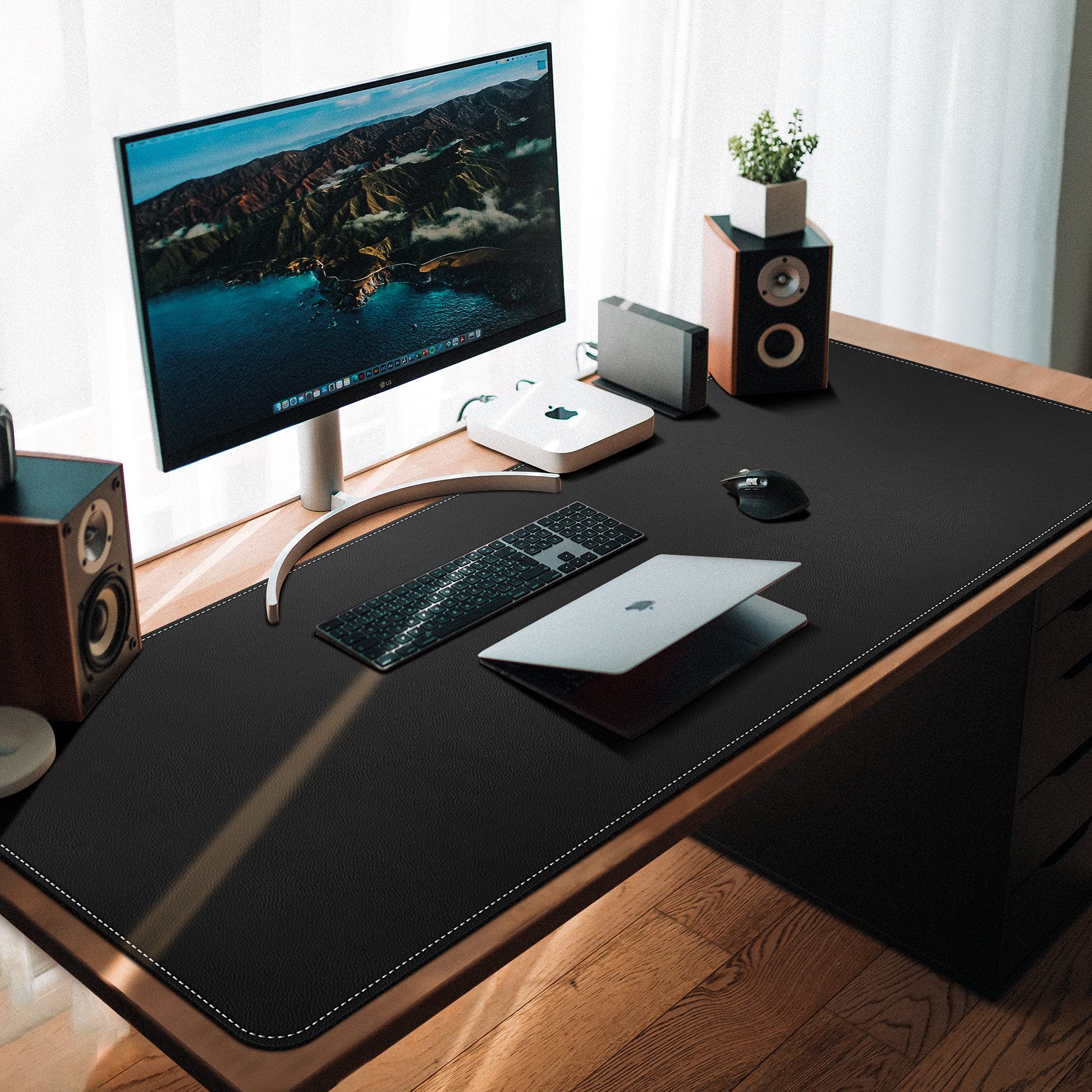 CENNBIE 59" x 27.5" Extended Mega Size Professional Leather Desk Mat for Full Desk - Super Large XXXL Large Mouse Pad (Black)