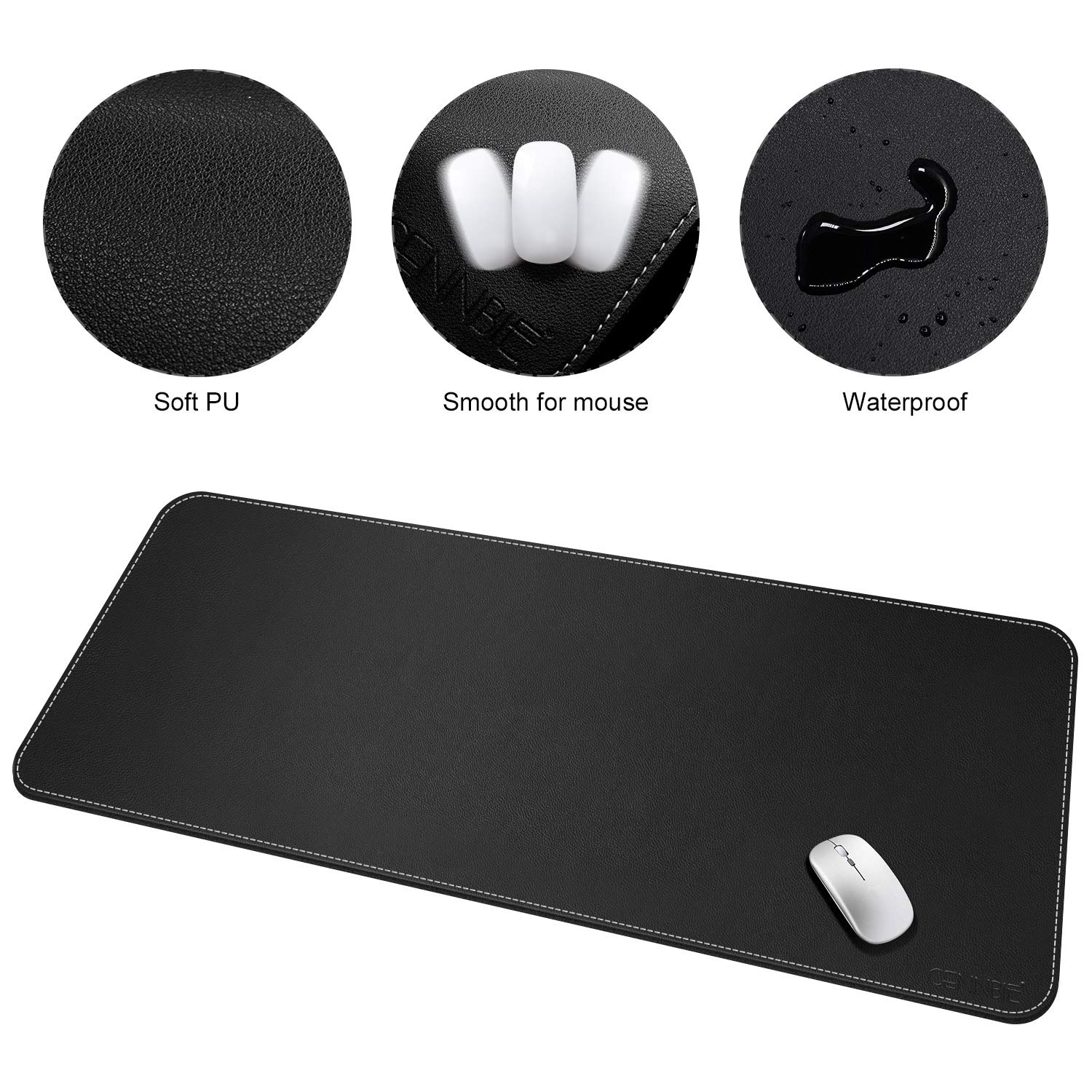 CENNBIE 59" x 27.5" Extended Mega Size Professional Leather Desk Mat for Full Desk - Super Large XXXL Large Mouse Pad (Black)