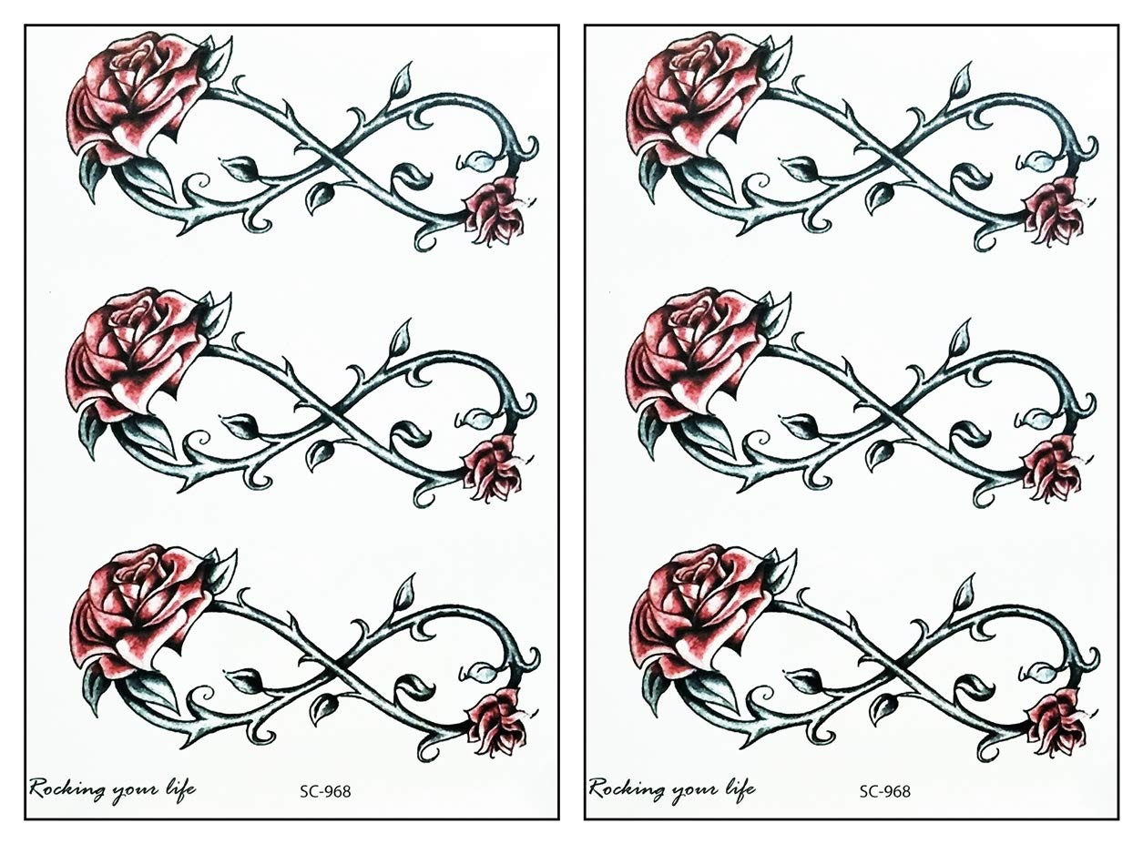 Tattoos 2 Sheets Rose flowers Infinity Cartoon Stickers Waterproof Temporary Tattoos Festival Flash Fake Tattoo Sexy Body Art Men Women for Arms Legs Shoulder or Back (02)