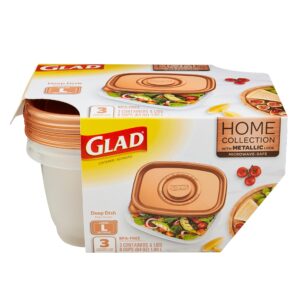 gladware home deep dish food storage containers, large rectangle holds 64 ounces of food, 3 count set | with glad lock tight seal, bpa free containers and lids