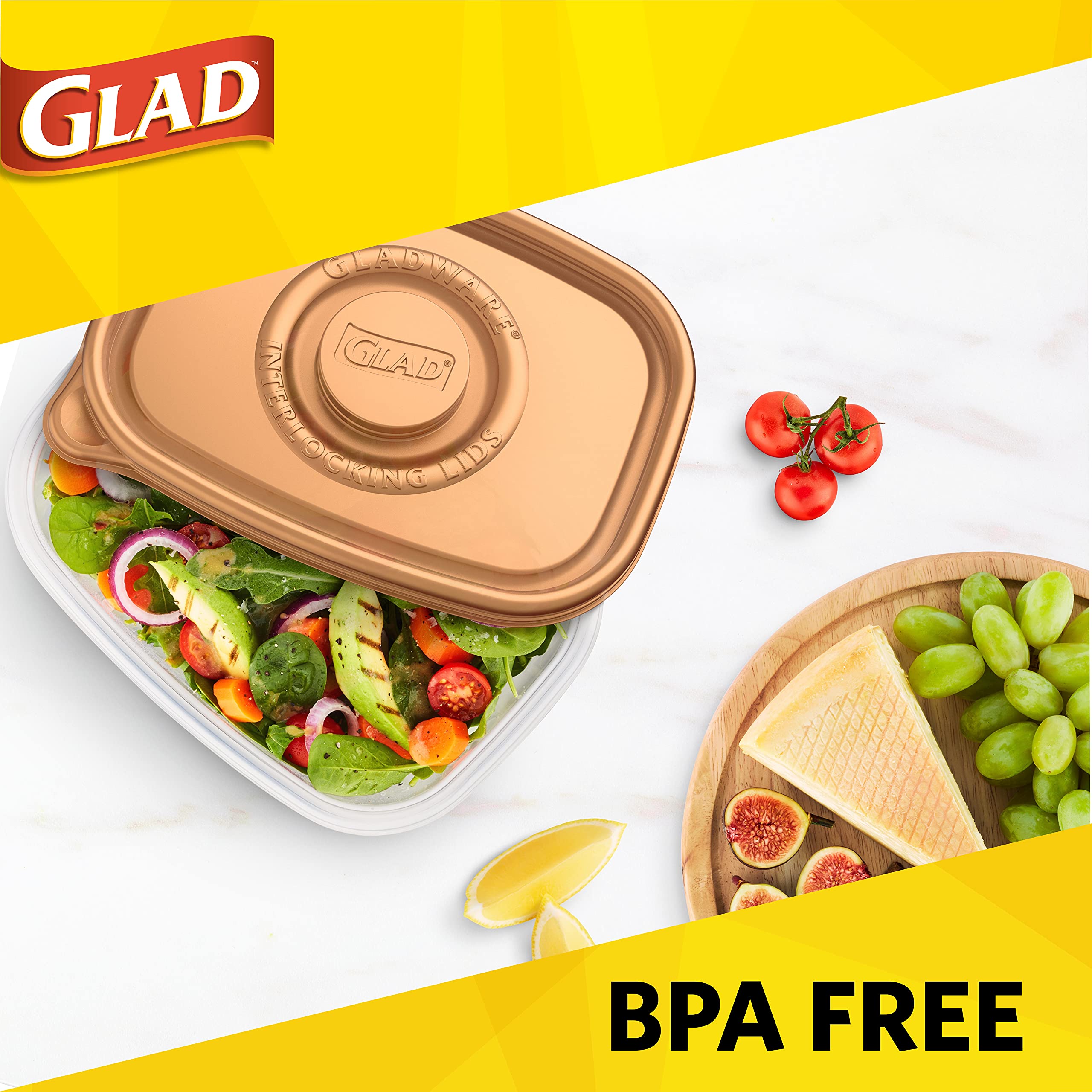 GladWare Home Deep Dish Food Storage Containers, Large Rectangle Holds 64 Ounces of Food, 3 Count Set | With Glad Lock Tight Seal, BPA Free Containers and Lids