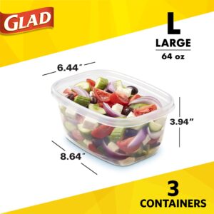 GladWare Home Deep Dish Food Storage Containers, Large Rectangle Holds 64 Ounces of Food, 3 Count Set | With Glad Lock Tight Seal, BPA Free Containers and Lids